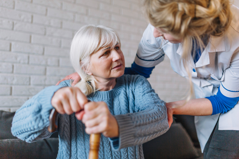 Dealing with difficult elderly patients  Elderly patient receiving care from a healthcare professional with patience and empathy