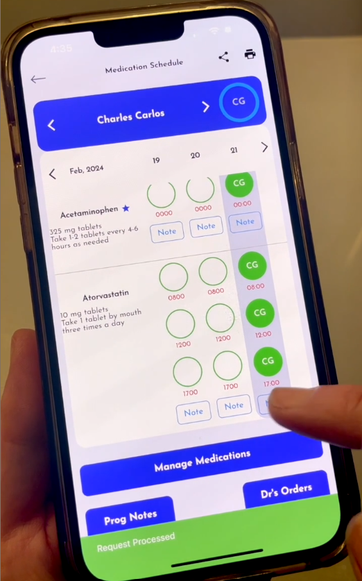 Digital charting for caregivers